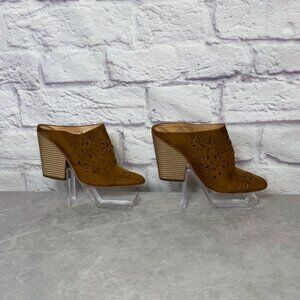 BCBGeneration Carmen Brown Laser Cut Faux Suede Mules